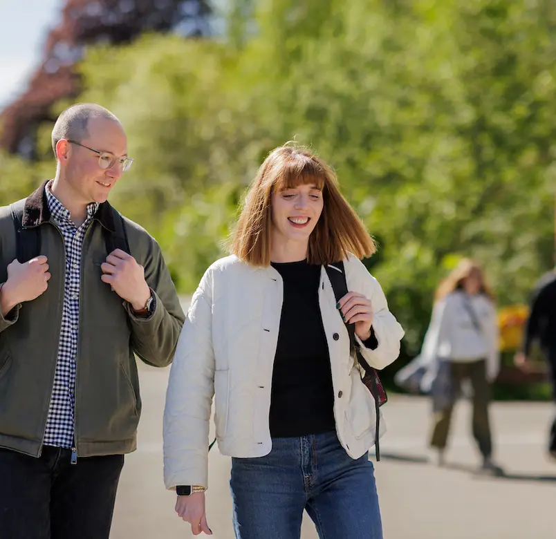 Students walk through campus